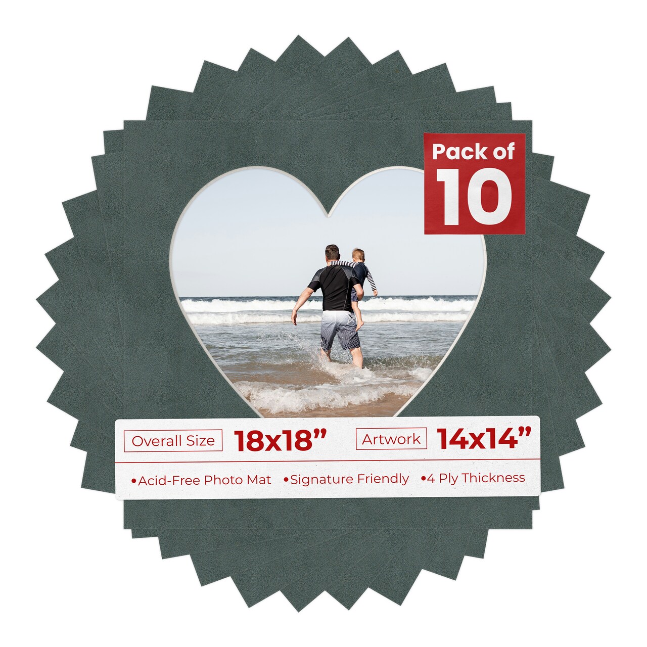 Dark Grey Suede Mat Board for 18x18 Frames - Heart Opening for 14x14 Photos